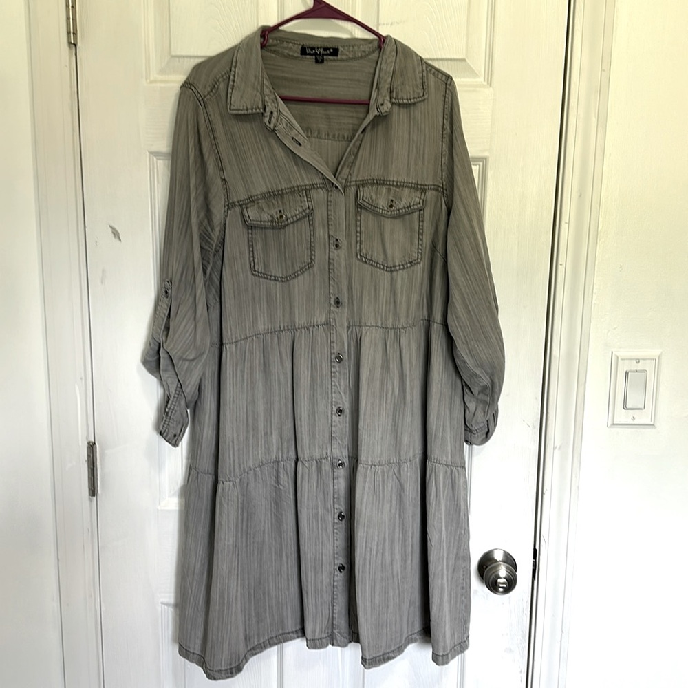Gray denim mini dress. baby doll cut. 1x